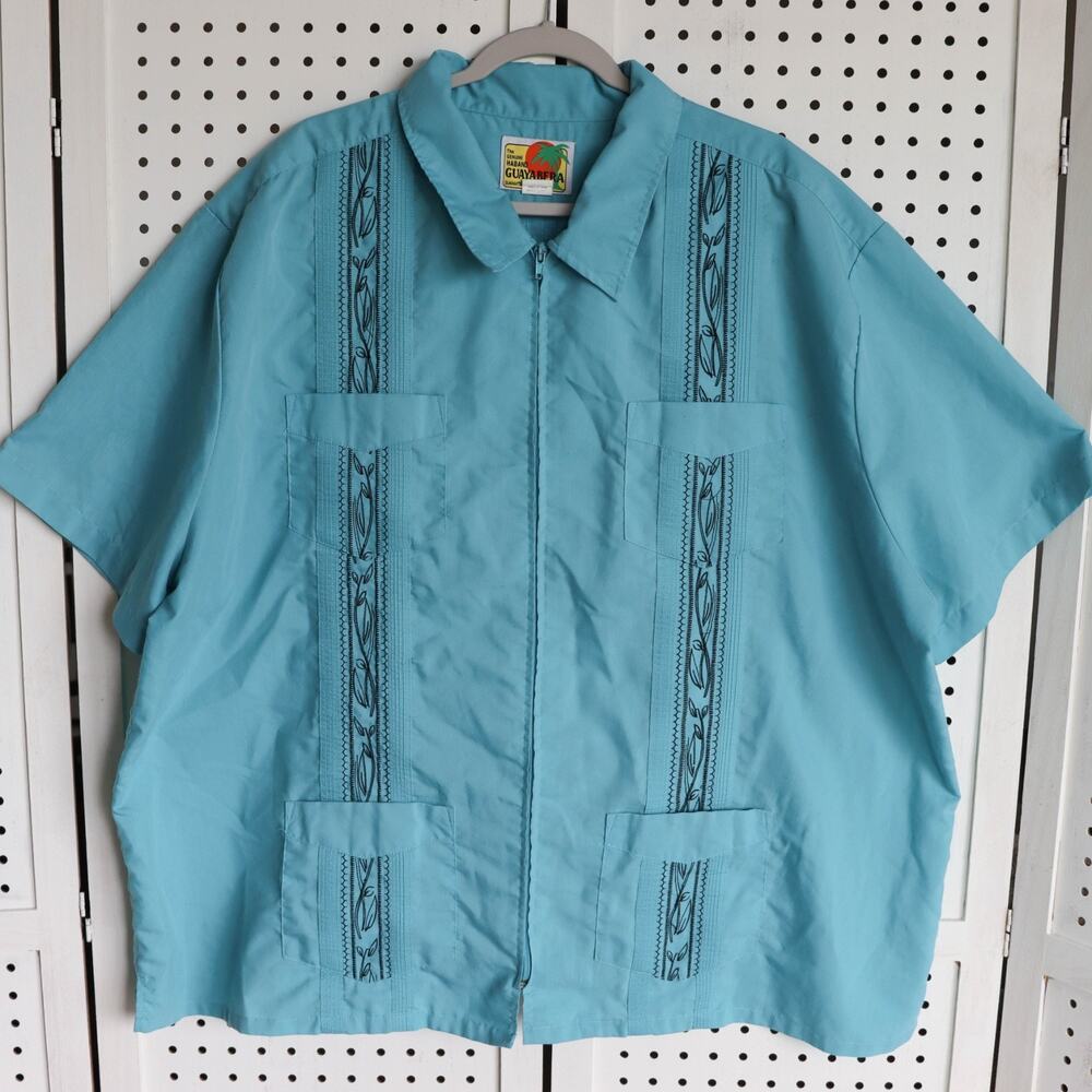 The Genuine Haband‎ Guayabera Mens Aqua Blue Embroidered Casual Shirt 3XL